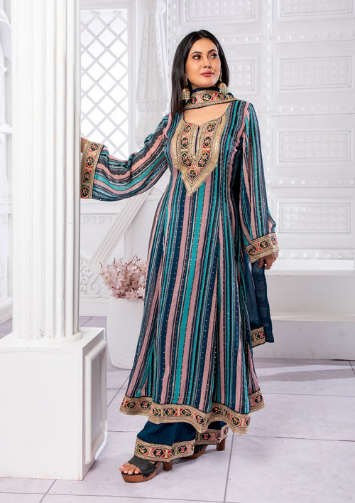 Blue Noor Anarkali Set