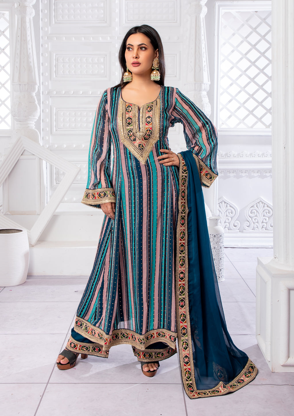 Blue Noor Anarkali Set