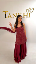 Short Top, Flared Sharara, Dupatta - 3pc