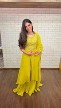 Indo-western top with center slit, Plazzo pants, Dupatta - 3pc