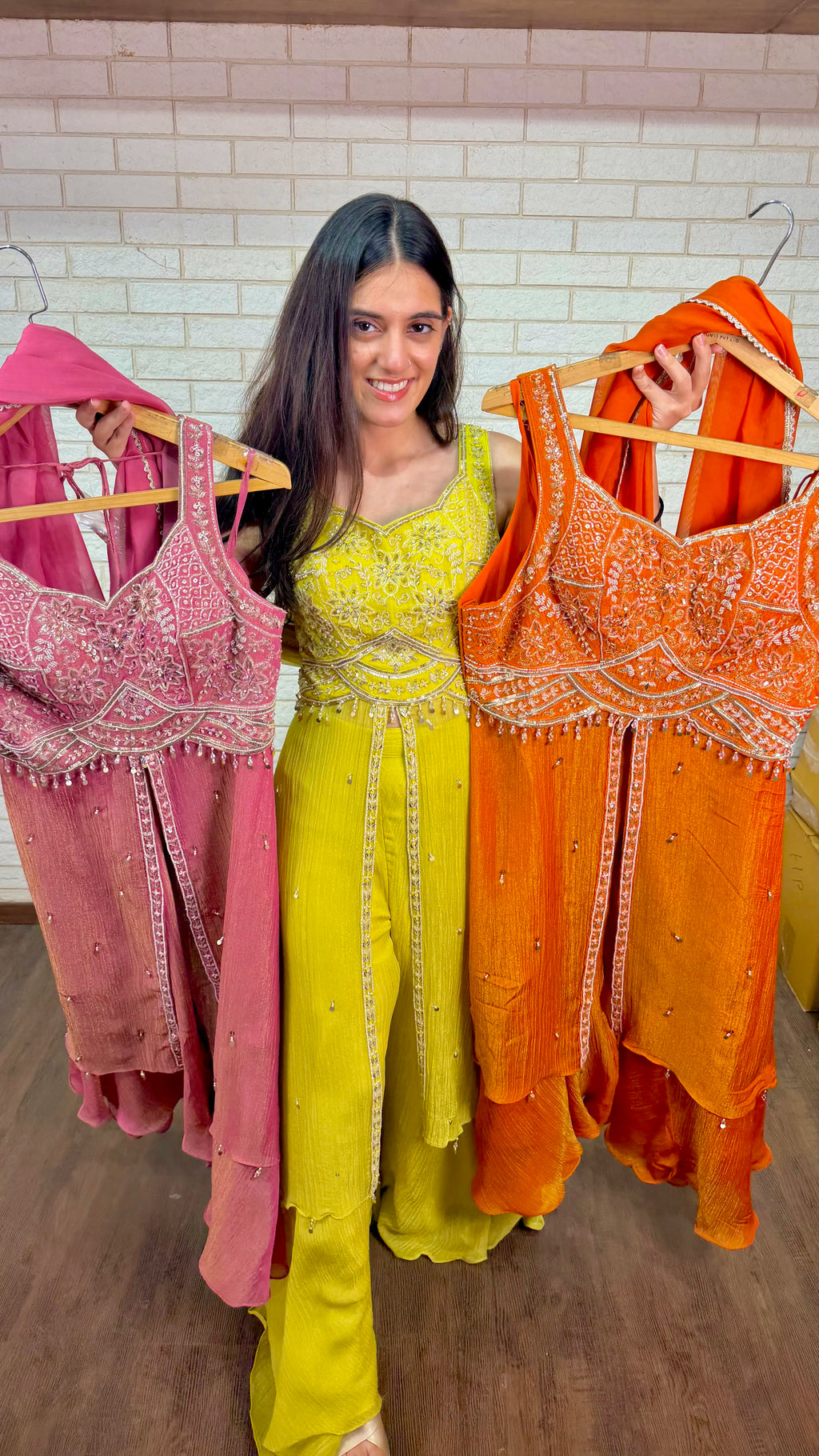 Indo-western top with center slit, Plazzo pants, Dupatta - 3pc