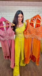 Indo-western top with center slit, Plazzo pants, Dupatta - 3pc