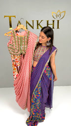 In-cut Blouse, Skirt with a drape attached - 2pc