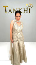Indo-Western Peplum top, Bell Bottoms, Choker Dupatta - 3pcs