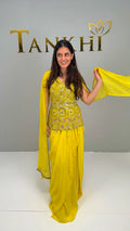 Short Top with cape sleeves attached, Dhoti Skirt - 2pc