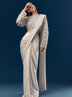Silver Ready Pleated Indo Western Saree