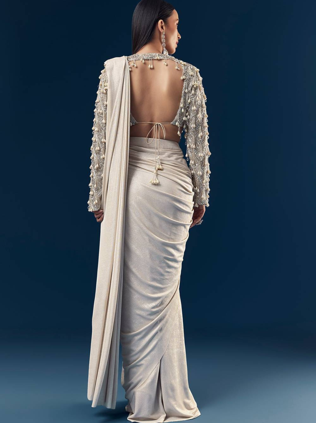 Silver Ready Pleated Indo Western Saree