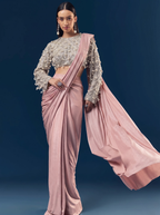 Silver Ready Pleated Indo Western Saree