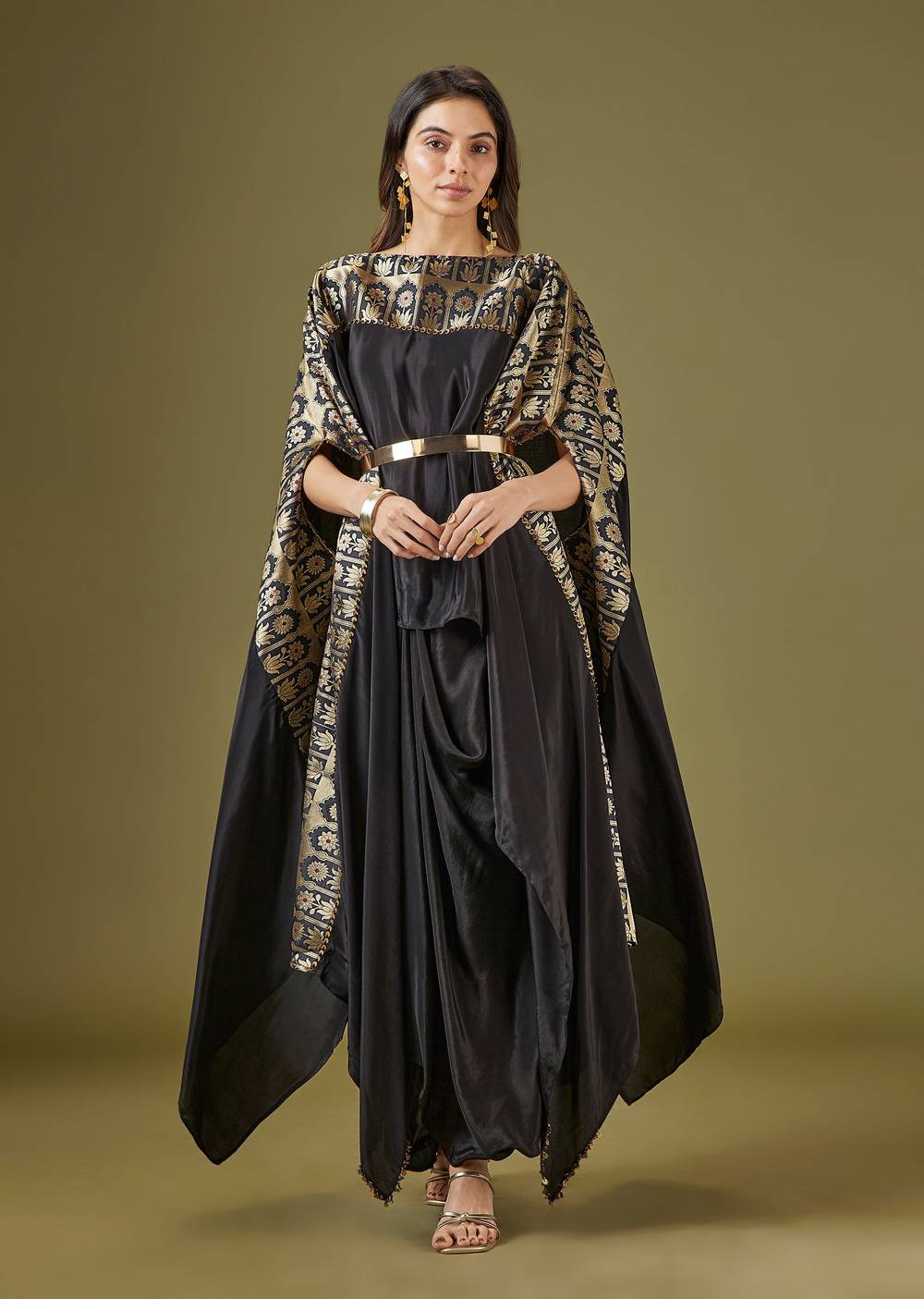 Black Kaftan Style Drape Skirt Set
