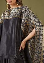 Black Kaftan Style Drape Skirt Set