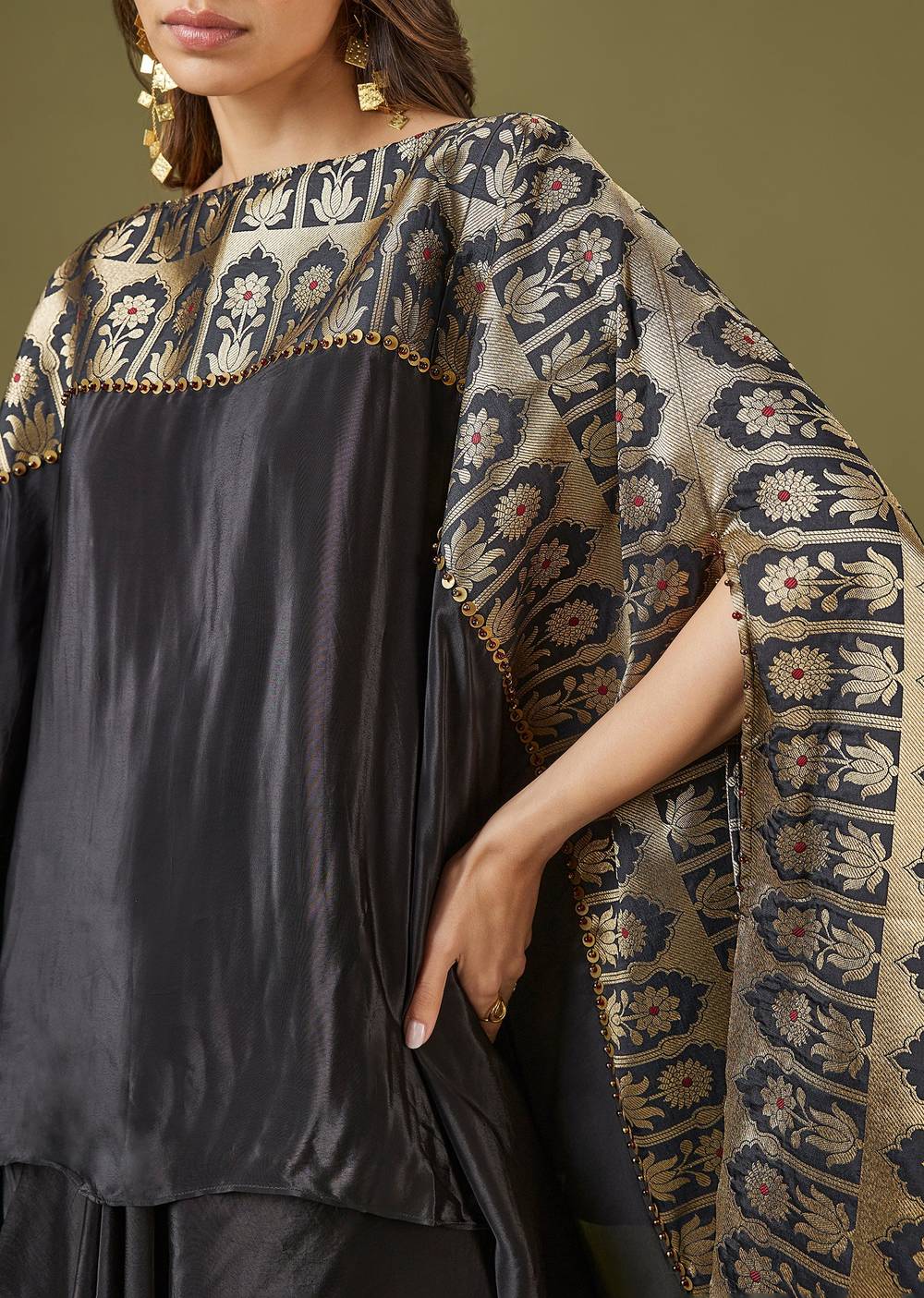 Black Kaftan Style Drape Skirt Set