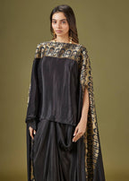 Black Kaftan Style Drape Skirt Set