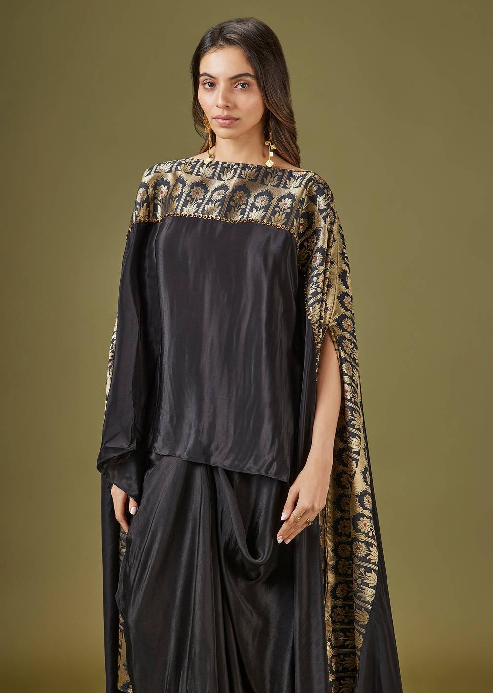 Black Kaftan Style Drape Skirt Set