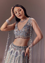 Net Lehenga Set With Cape Style Dupatta