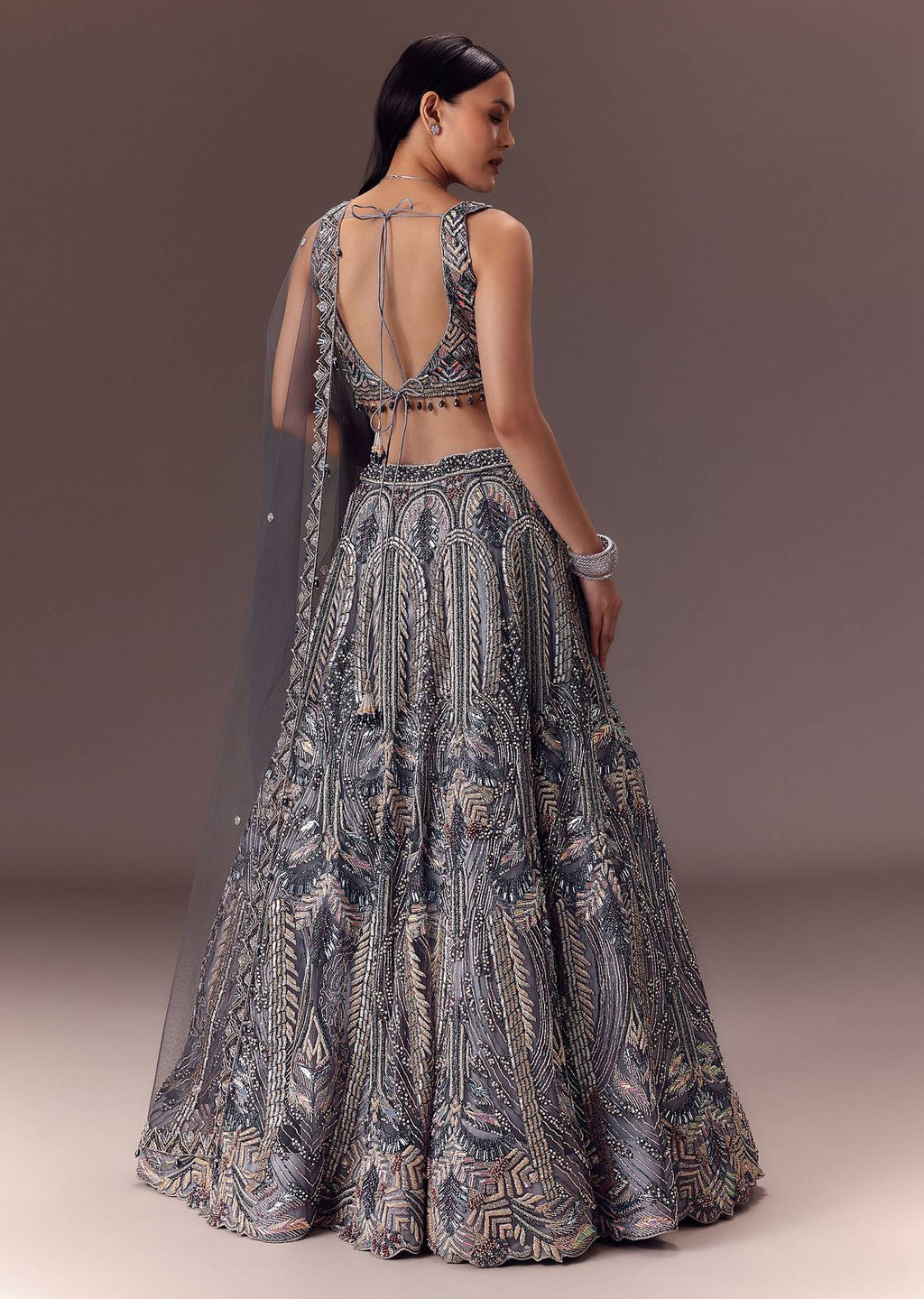 Net Lehenga Set With Cape Style Dupatta
