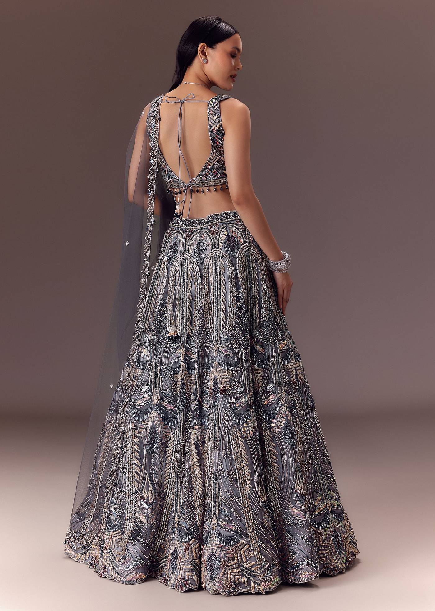 Net Lehenga Set With Cape Style Dupatta
