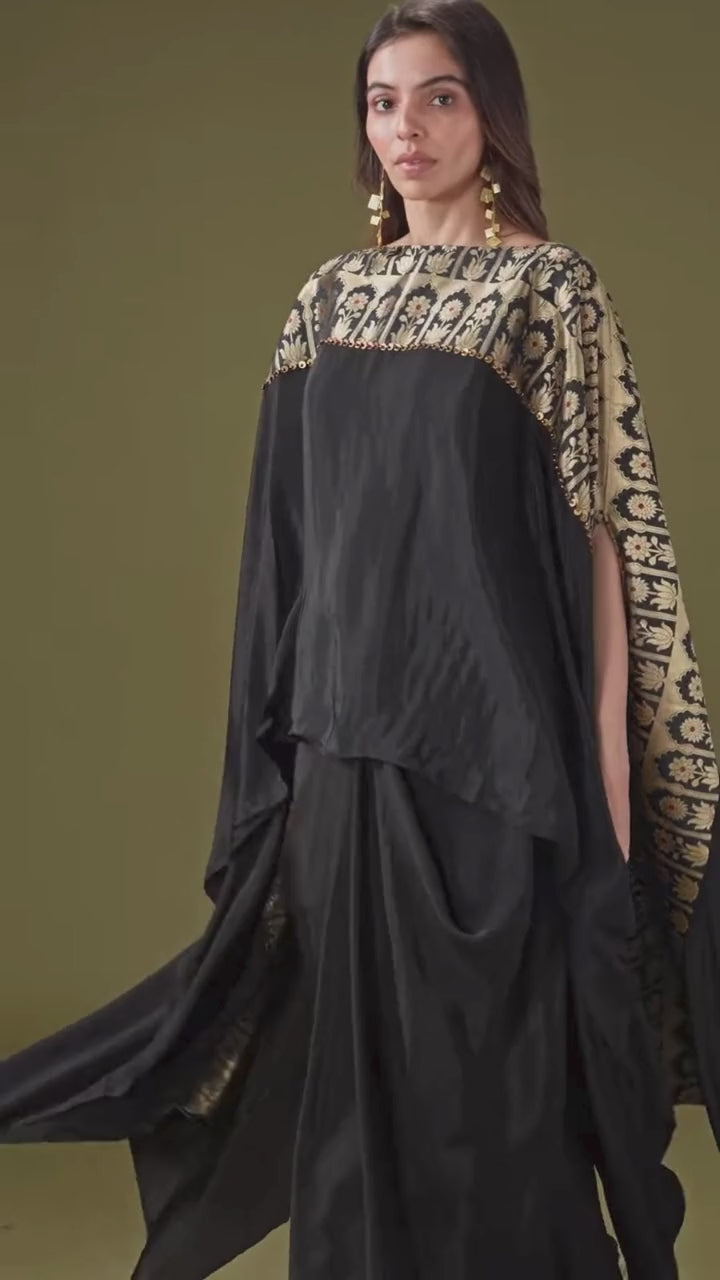 Black Kaftan Style Drape Skirt Set